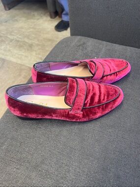 Candela Velvet Penny Loafers 6.5 Fuchsia Velvet Leather Flats Preppy Academia